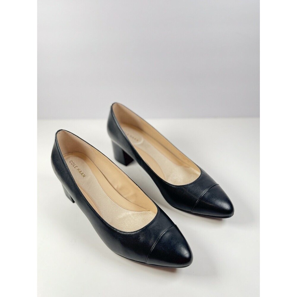 Cole Haan Heels Black Leather The Go To Block Pump Slip On Waterproof US 9 B